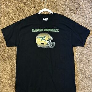Gildan Black T‑Shirt with Yellow Helmet & Green Hawks Football Print